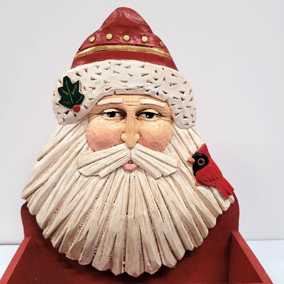 Midwest Of Cannon Falls Handcrafted Wood Folk Art Santa Hanging Card Box - Picture 3 of 8
